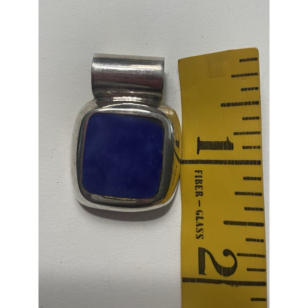 Vintage Mexico 925 Sterling Silver Lapis Lazuli Square Slider Pendant 1 X 1.5 - Picture 6 of 6